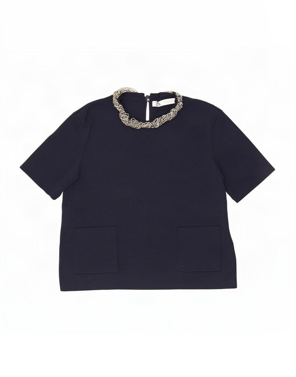 Женская укороченная блузка Zara UK 12, средний темно-синий, вискоза