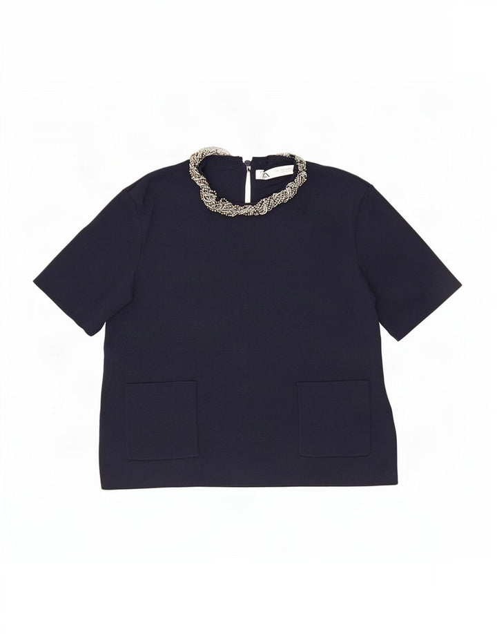 Женская укороченная блузка Zara UK 12, средний темно-синий, вискоза