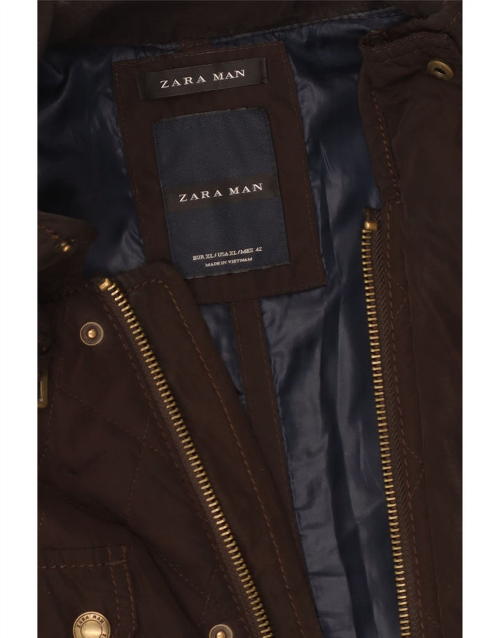 Мужская стеганая куртка в стиле милитари Zara UK 42 XL коричневая