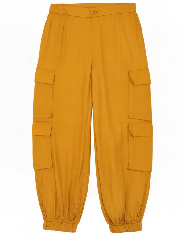 Zara Женские укороченные брюки карго, большие W30 L23, желтый полиэстер