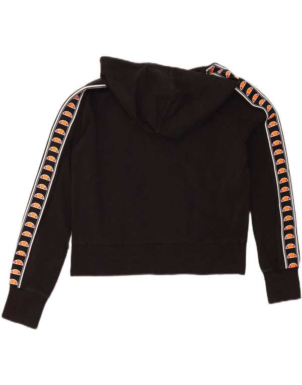 Ellesse Womens Graphic Zip Hoodie Sweater UK 14 Large Black Cotton