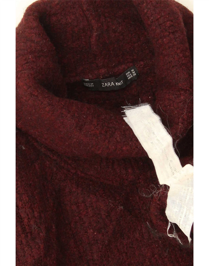 Женский свободный джемпер с высоким воротником Zara UK 14, средний темно-бордовый вискоза