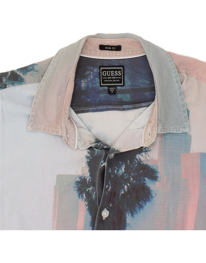 GUESS Mens Slim Fit Short Sleeve Shirt Small Blue Viscose Vintage Guess and Second-Hand Guess from Messina Hembry 
