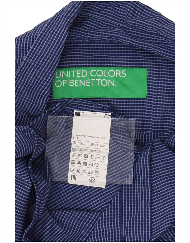 Мужская рубашка BENETTON, большая синяя клетка, хлопок