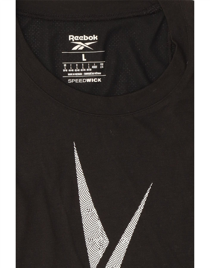 REEBOK Womens Graphic Vest Top UK 16/18 Large Black Vintage Reebok and Second-Hand Reebok from Messina Hembry 