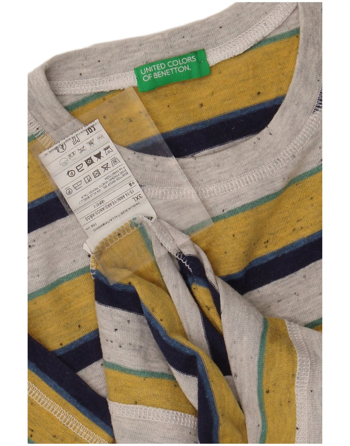 BENETTON Boys T-Shirt Top 13-14 Years 3XL Multicoloured Striped Polyester