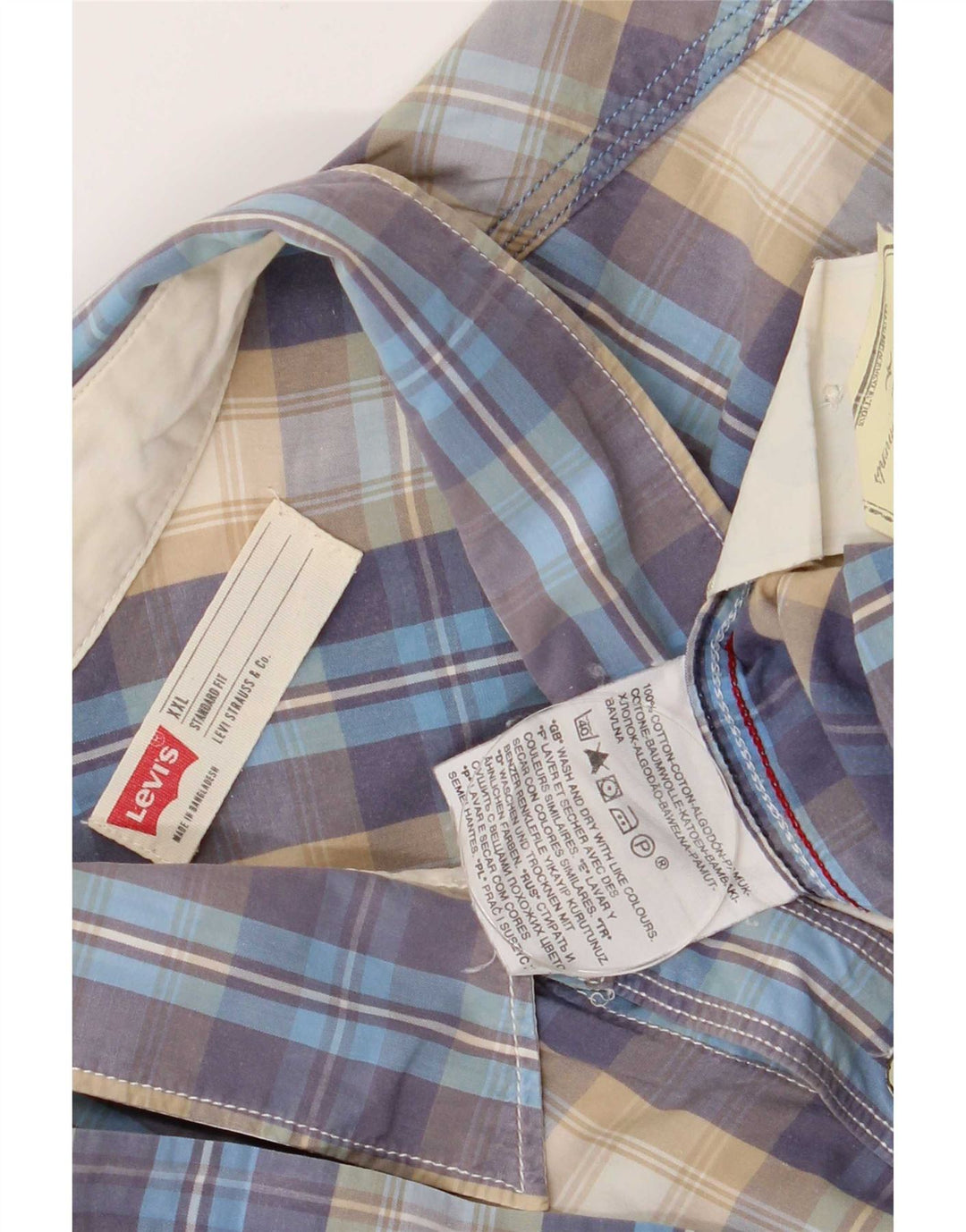 Мужская рубашка стандартного кроя с коротким рукавом Levi's 2XL, синяя клетка, хлопок