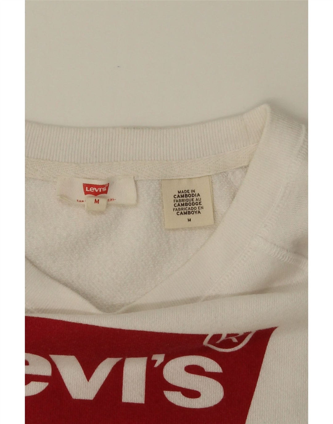 LEVI'S Womens Graphic Sweatshirt Jumper UK 14 Medium White Cotton Vintage Levi's and Second-Hand Levi's from Messina Hembry 