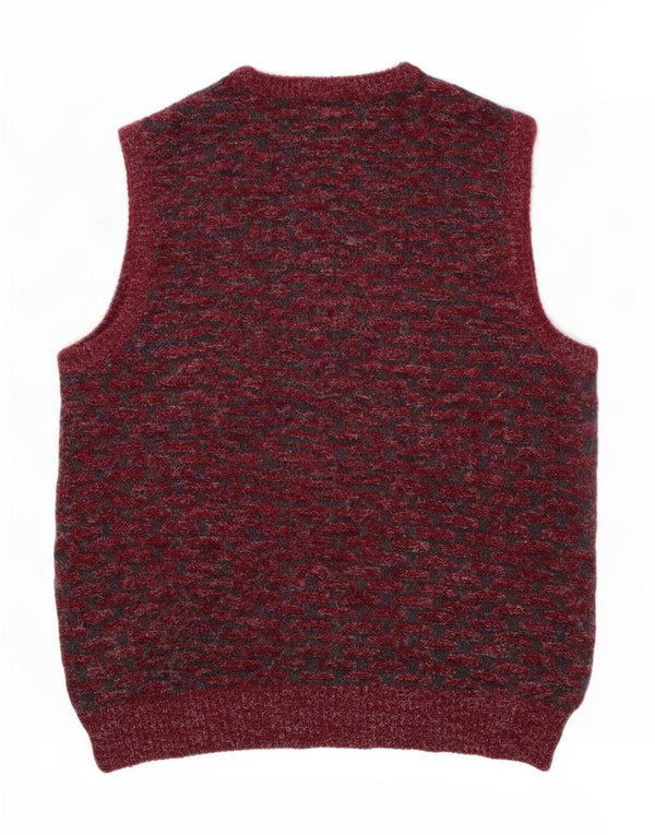 Vintage Mens Vest Tank Top XL Burgundy Geometric