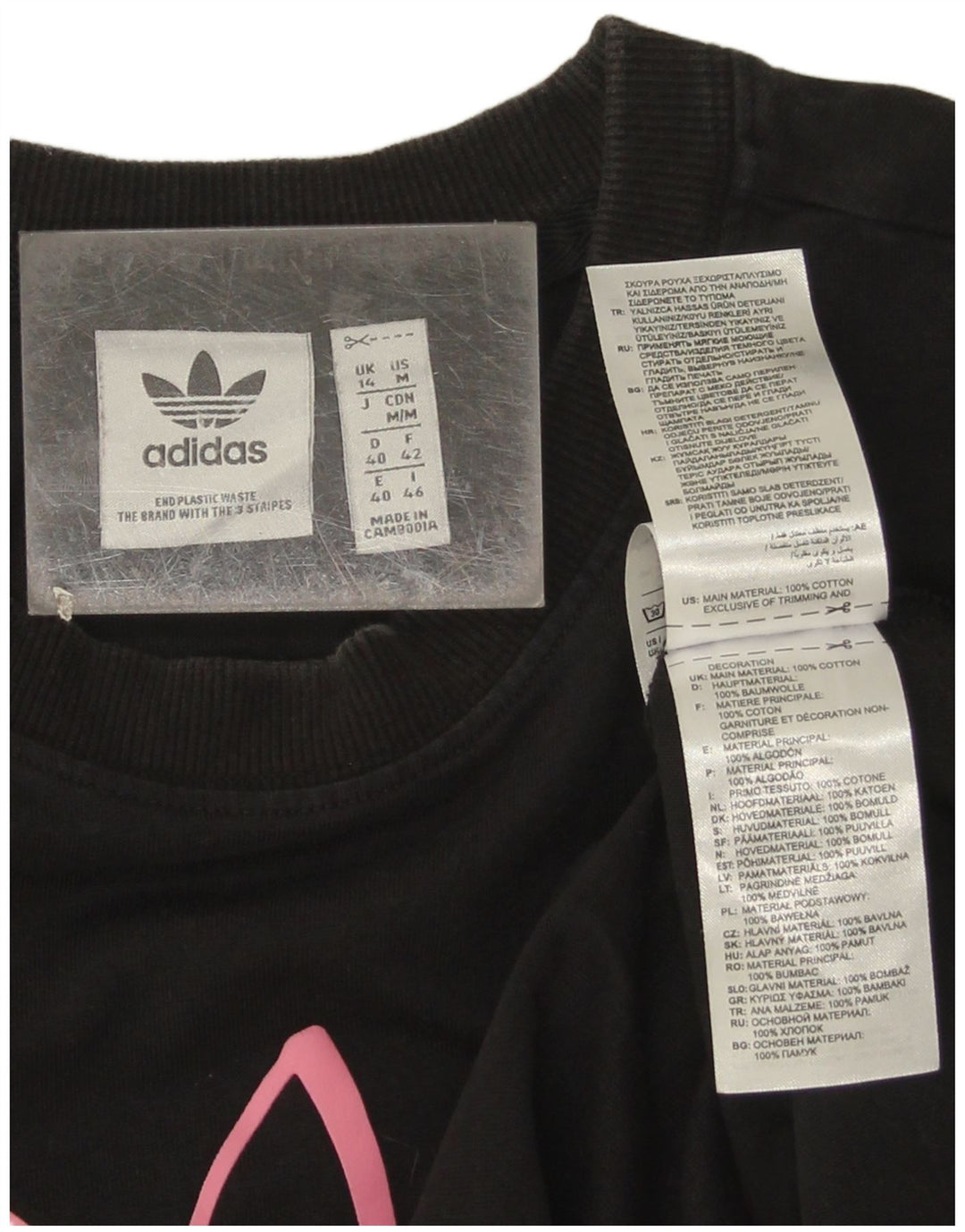 Женский топ с графическим рисунком Adidas UK 14, средний черный хлопок, с длинным рукавом