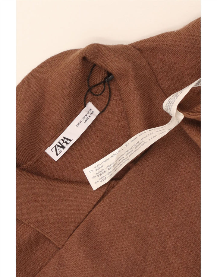 Женское платье макси с длинным рукавом Zara UK 12, средний коричневый цвет, вискоза