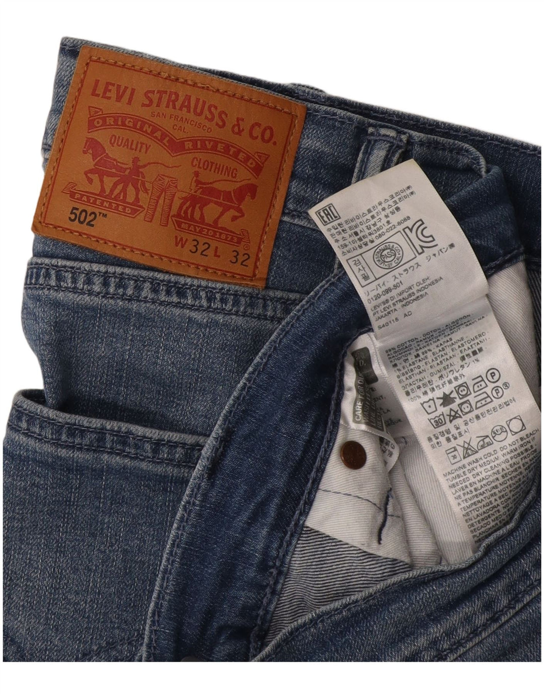 Мужские зауженные джинсы Levi's 502 W32 L28 синие, хлопок