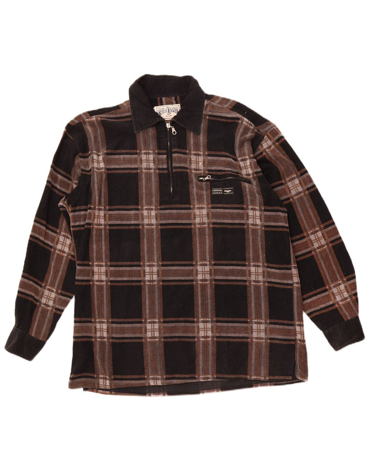 Винтажная мужская пуловерная рубашка XL, коричневая клетка, хлопок