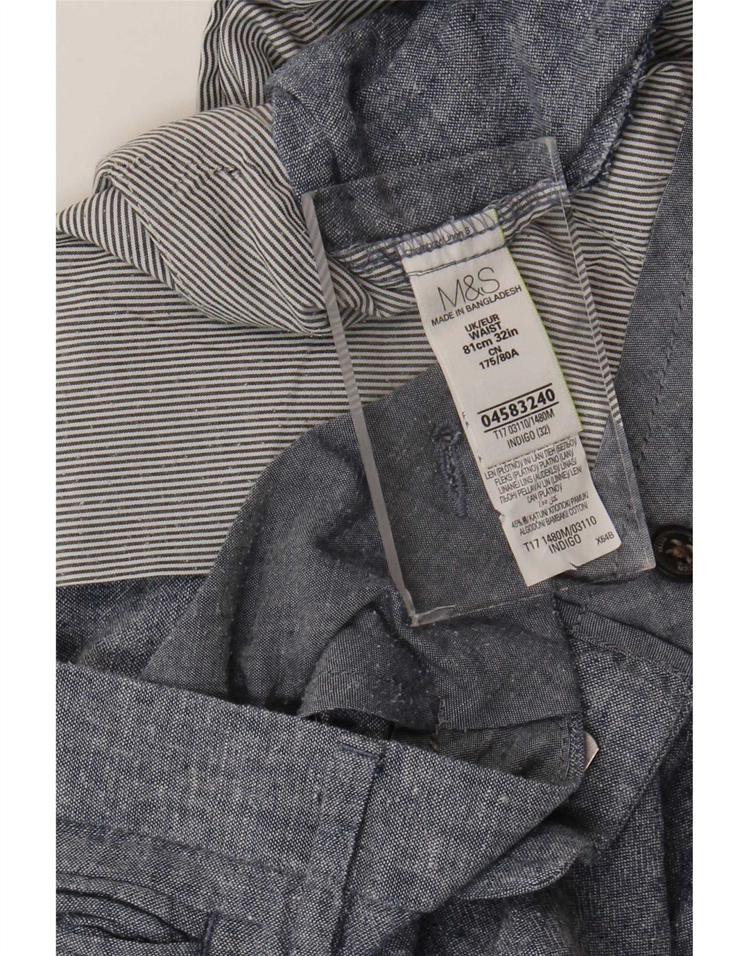 Мужские шорты чинос Marks & Spencer W32, средний синий лен