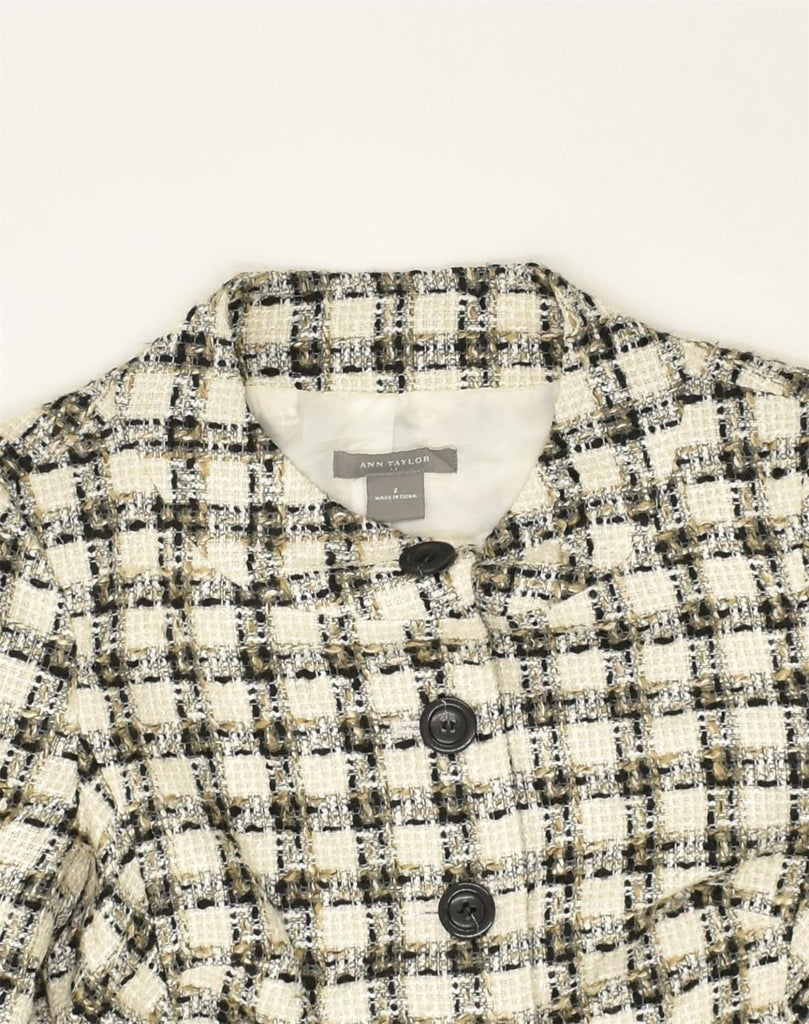 ANN TAYLOR Womens Overcoat US 2 XS Beige Check | Vintage Ann Taylor | Thrift | Second-Hand Ann Taylor | Used Clothing | Messina Hembry 