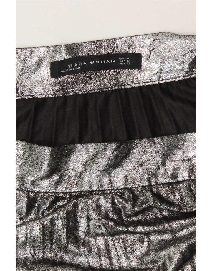 Zara Женская плиссированная юбка среднего размера W28 Серебристая