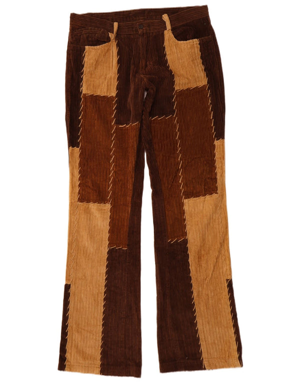 VINTAGE Womens Bootcut Corduroy Trousers W34 L36 Brown Patchwork