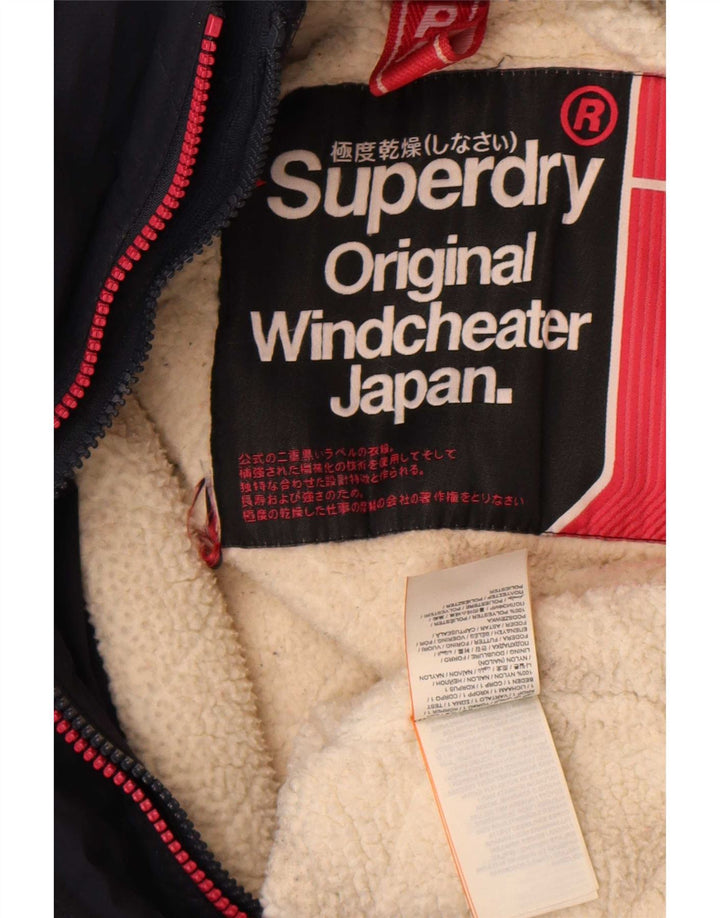 Женская стеганая куртка с капюшоном и ветровкой Superdry UK 14, большая темно-синяя