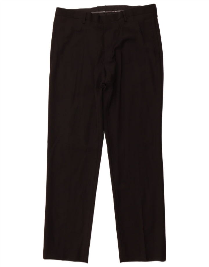 Мужские прямые костюмные брюки ZARA EU 44, большие W34 L31, черные шерстяные