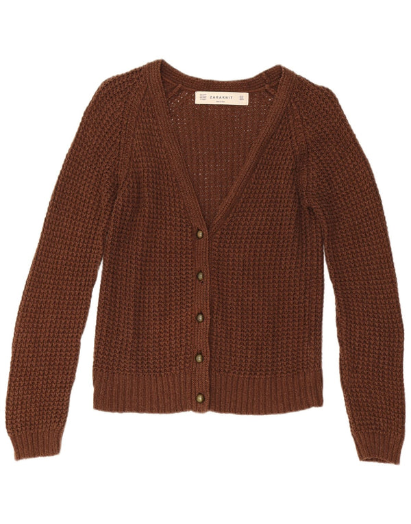 Женский кардиган Zara UK 12, хлопковый средний коричневый цвет