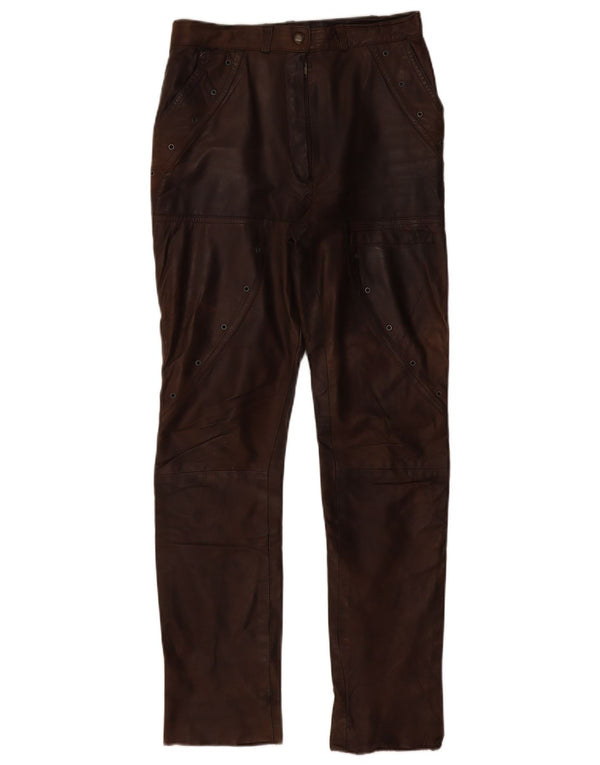 ВИНТАЖНЫЕ женские прямые кожаные брюки EU 36, маленькие W28 L30, коричневые кожаные