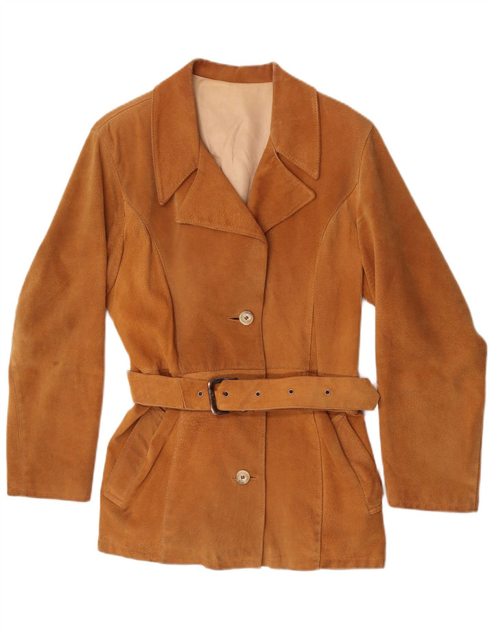 Винтажная женская замшевая куртка UK 14, кожа среднего коричневого цвета