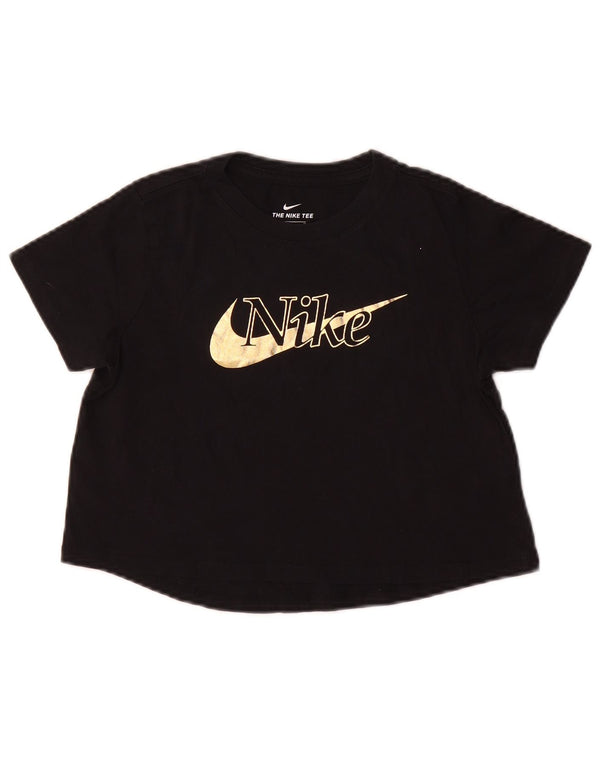 Укороченная футболка с рисунком Nike для девочек, 10–11 лет, средний размер, черный хлопок, хлопок