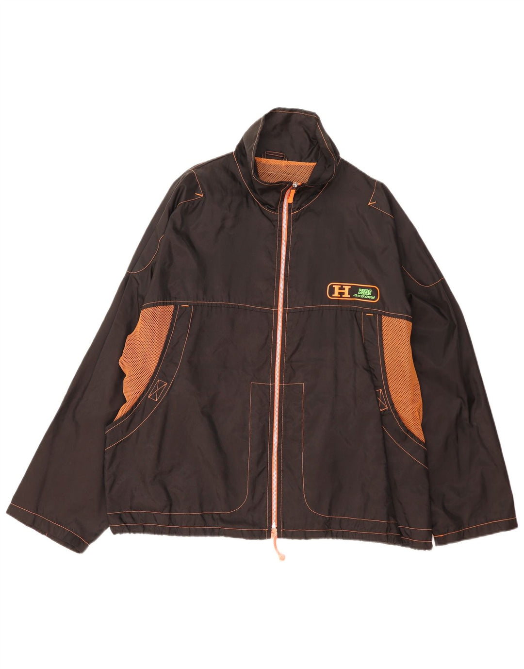 Винтажная мужская дождевик UK 42 XL, черный нейлон с цветными блоками