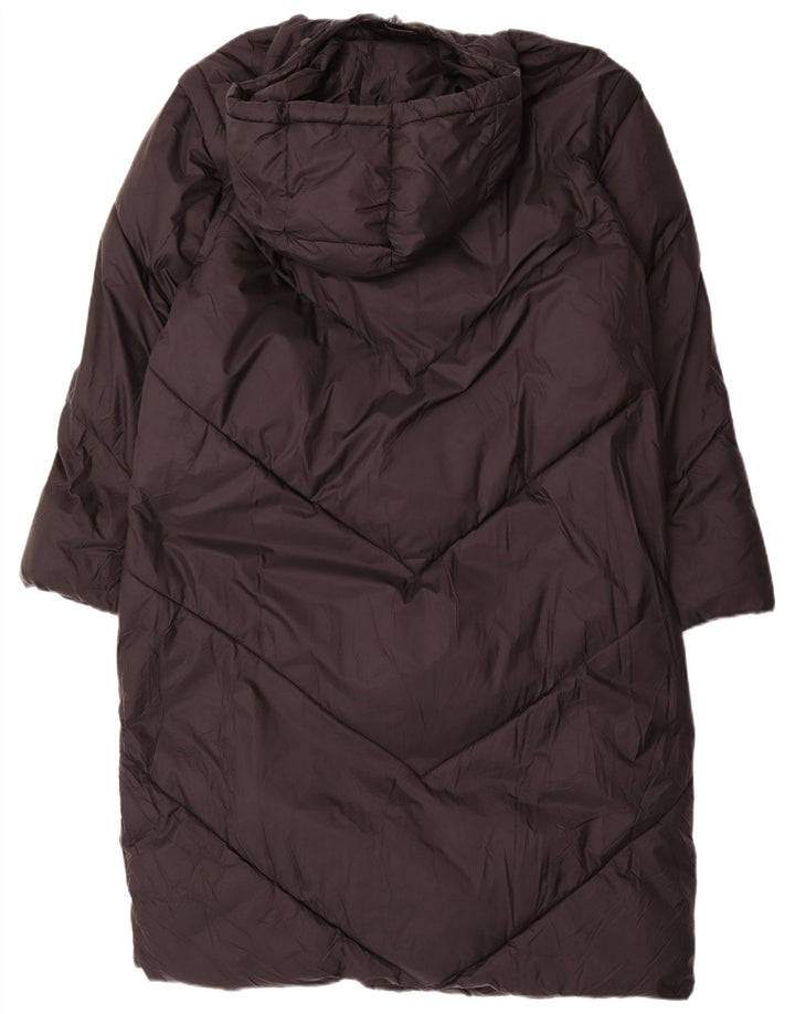 ZARA Женское длинное стеганое пальто с капюшоном UK 14, средний черный