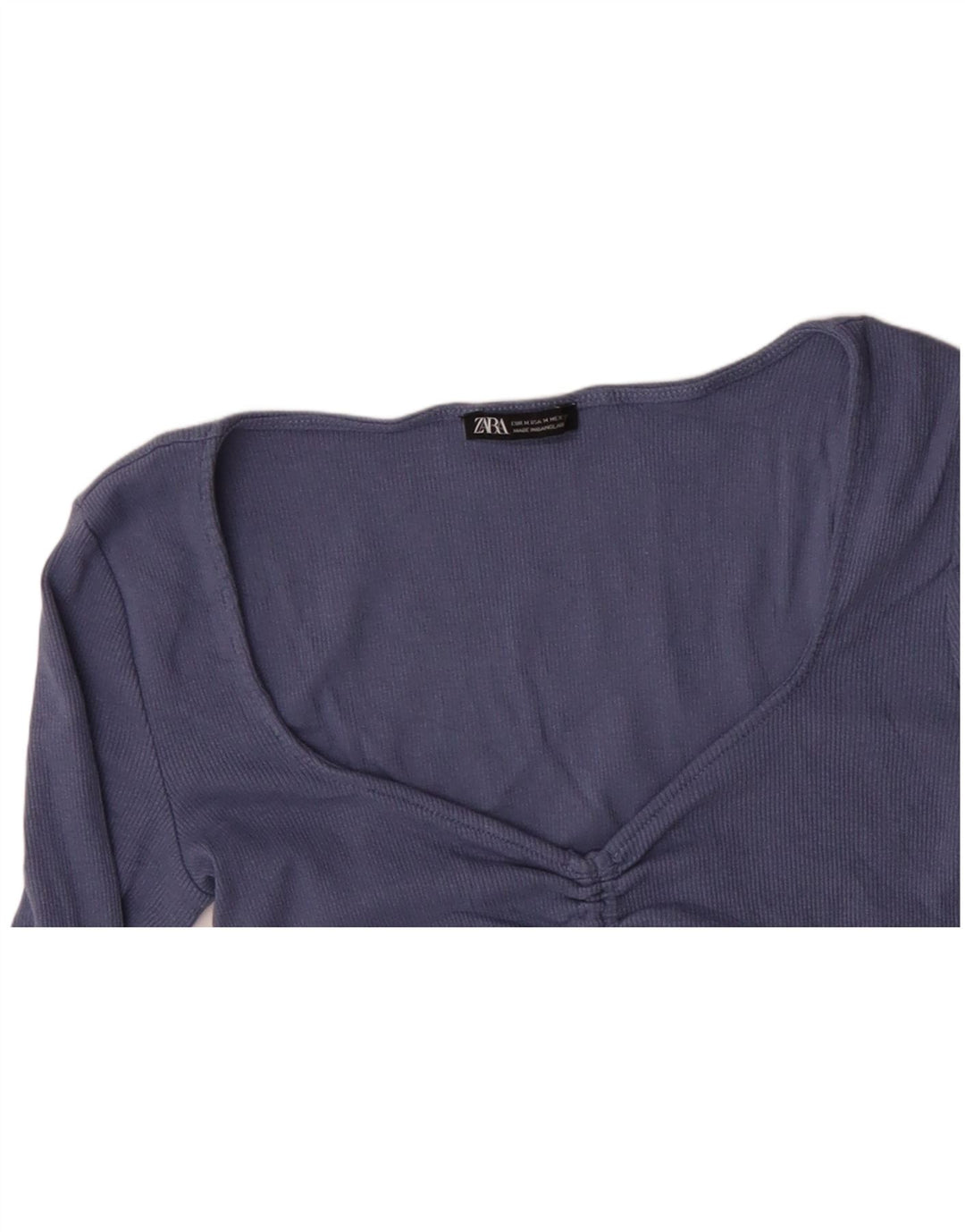 Женский укороченный топ ZARA с длинным рукавом UK 12, хлопок среднего синего цвета