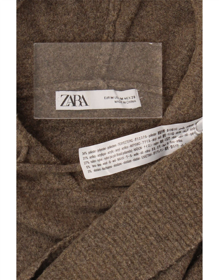 Женский свободный джемпер с капюшоном Zara UK 14, средний коричневый полиэстер