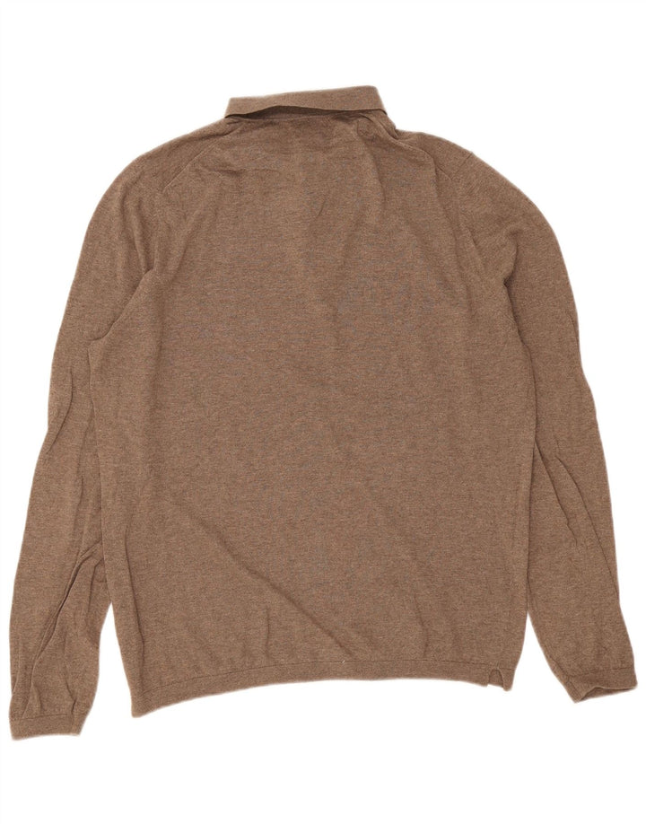Мужской джемпер с воротником поло Massimo Dutti, большой коричневый хлопковый свитер