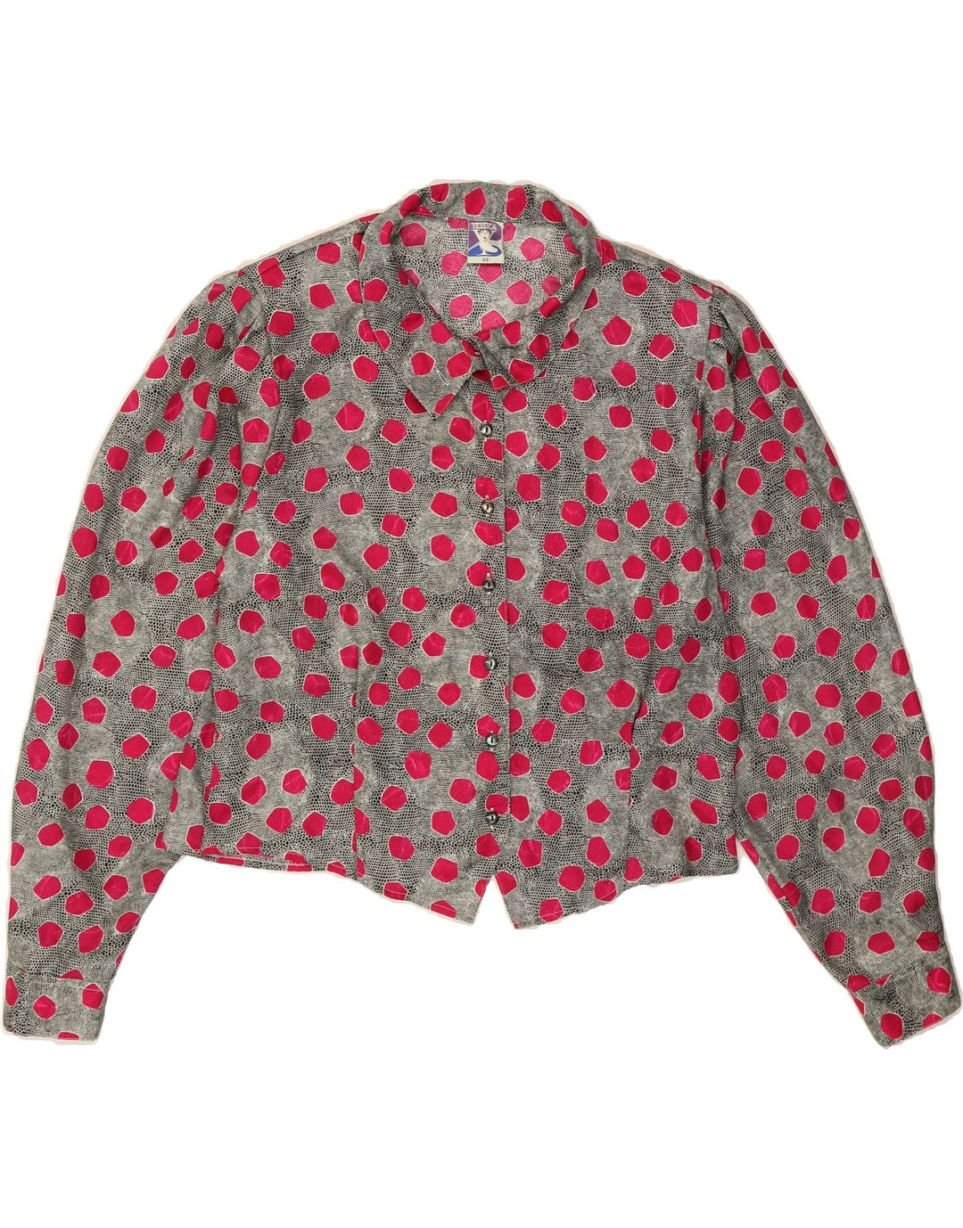 YESSICA Womens Abstract Pattern Crop Shirt Blouse EU 44 XL Grey Polyester Vintage Yessica and Second-Hand Yessica from Messina Hembry 
