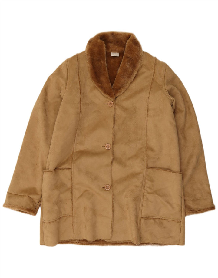 Классическое женское пальто из шерпы UK 18 XL, бежевый полиэстер