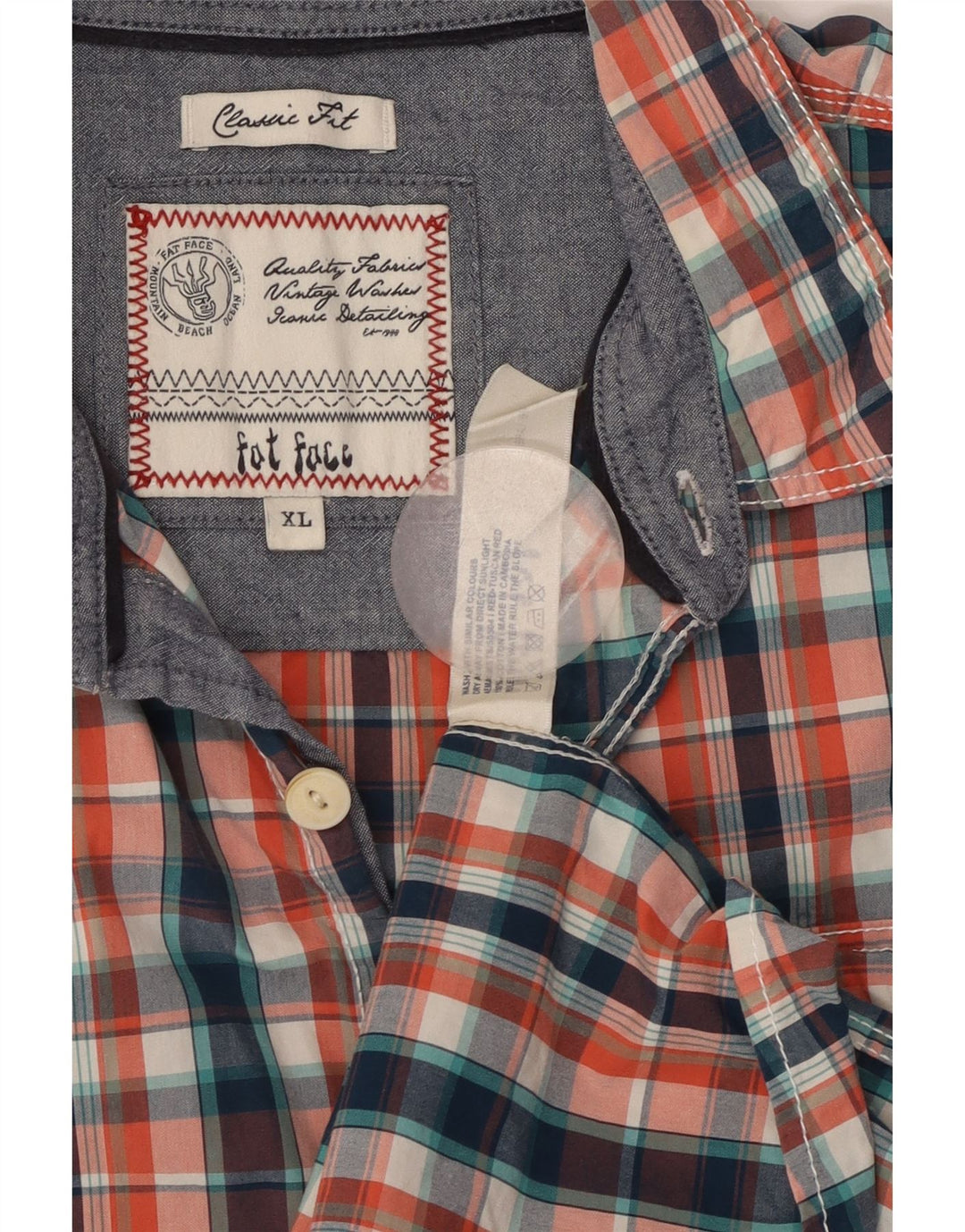 FAT FACE Мужская классическая рубашка с коротким рукавом XL, хлопковая разноцветная клетка