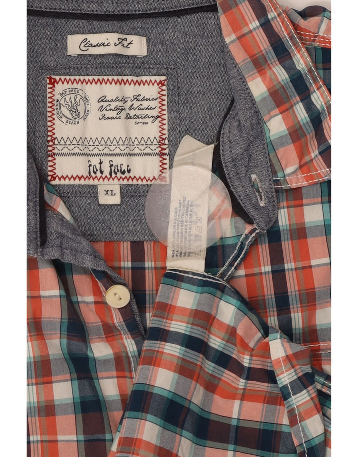 FAT FACE Мужская классическая рубашка с коротким рукавом XL, хлопковая разноцветная клетка