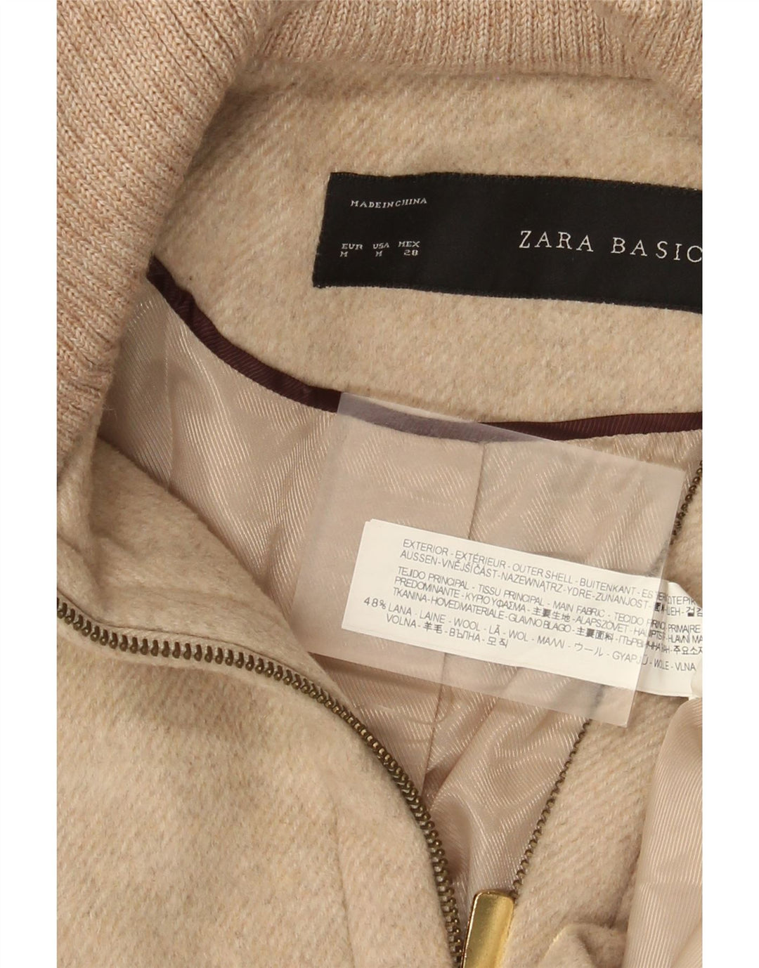 Женское пальто с капюшоном Zara UK 12, средний цвет, бежевый, шерсть