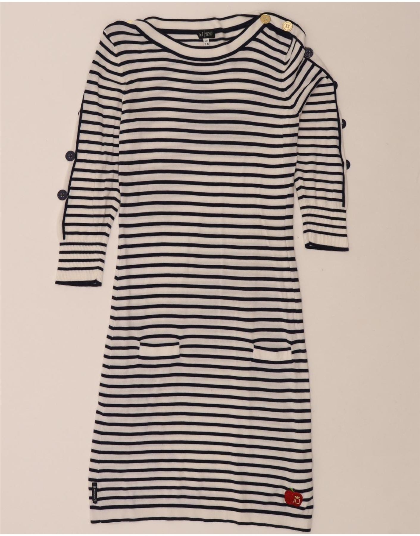 ARMANI Womens Long Sleeve Sheath Dress IT 42 Medium White Striped Modal Vintage Armani and Second-Hand Armani from Messina Hembry 