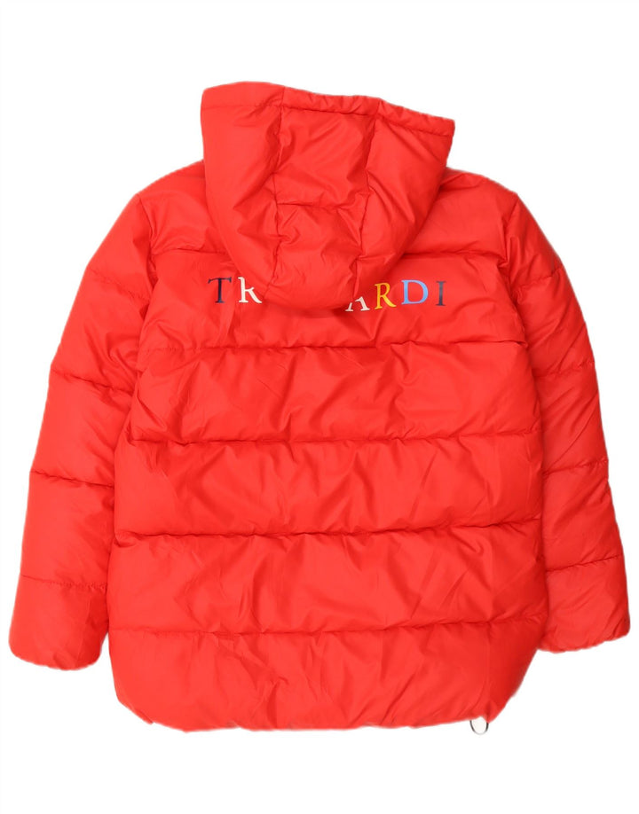 Trussardi Утепленная куртка с капюшоном и графическим рисунком для мальчиков 11–12 лет, красный полиэстер