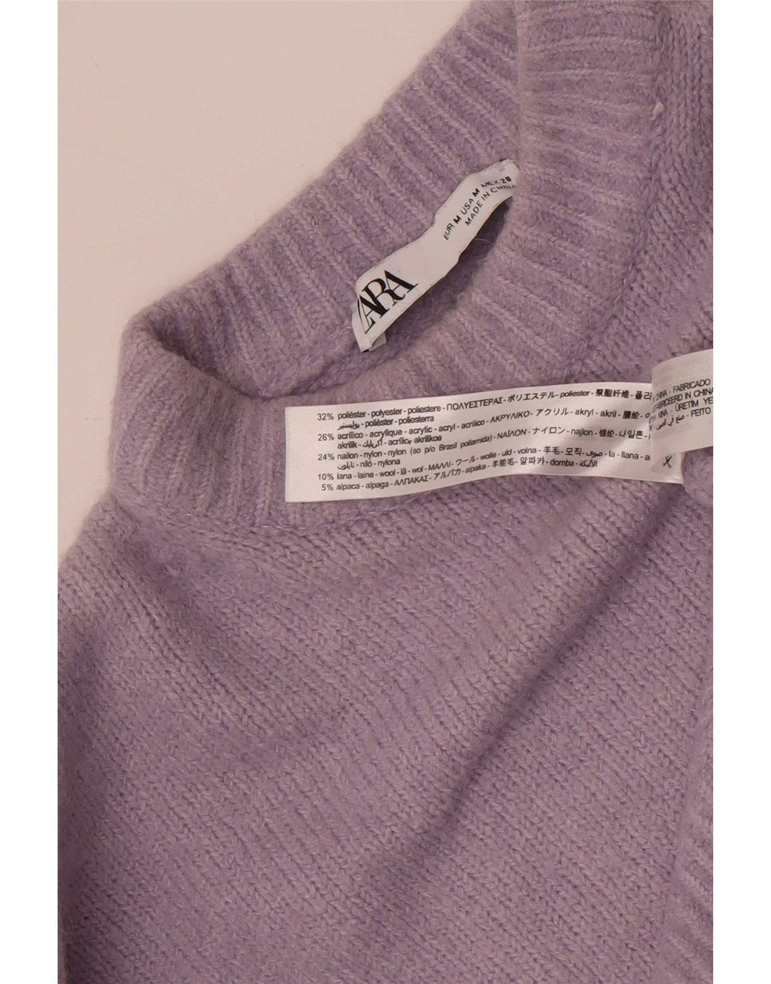 Женский укороченный джемпер с круглым вырезом Zara UK 14, средний фиолетовый полиэстер