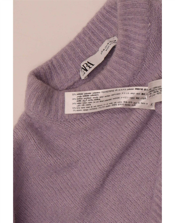 Женский укороченный джемпер с круглым вырезом Zara UK 14, средний фиолетовый полиэстер