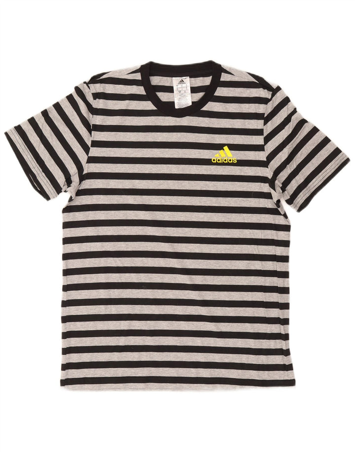 ADIDAS Mens T-Shirt Top Small Grey Striped Cotton