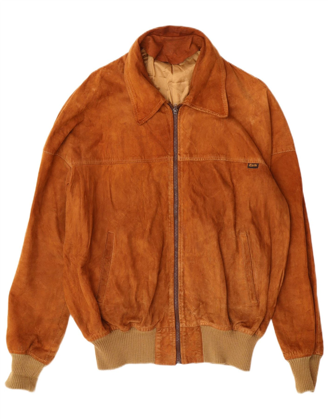 Мужской замшевый бомбер ESSEBI UK 40, большой, коричневый кожаный