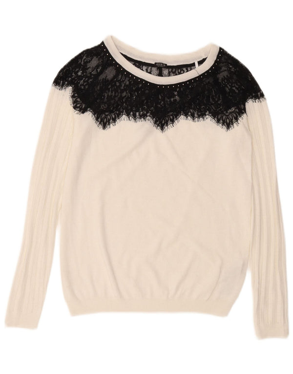 Женский джемпер с вырезом «лодочка» Guess UK 12, средний белый цвет с цветными блоками