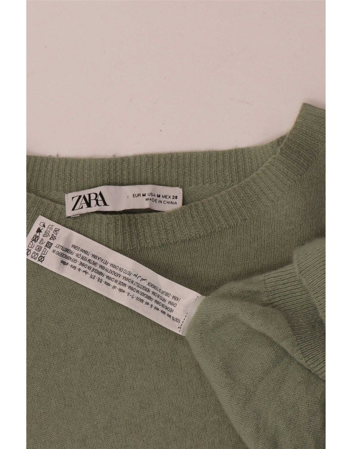 Женский джемпер с вырезом «лодочка» Zara UK 14, шерсть среднего цвета хаки