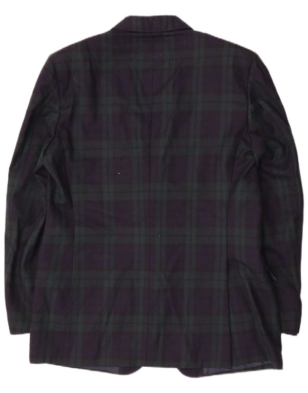 Винтажный мужской пиджак на 2 пуговицах IT 54 2XL Темно-синий клетчатый шерстяной пиджак