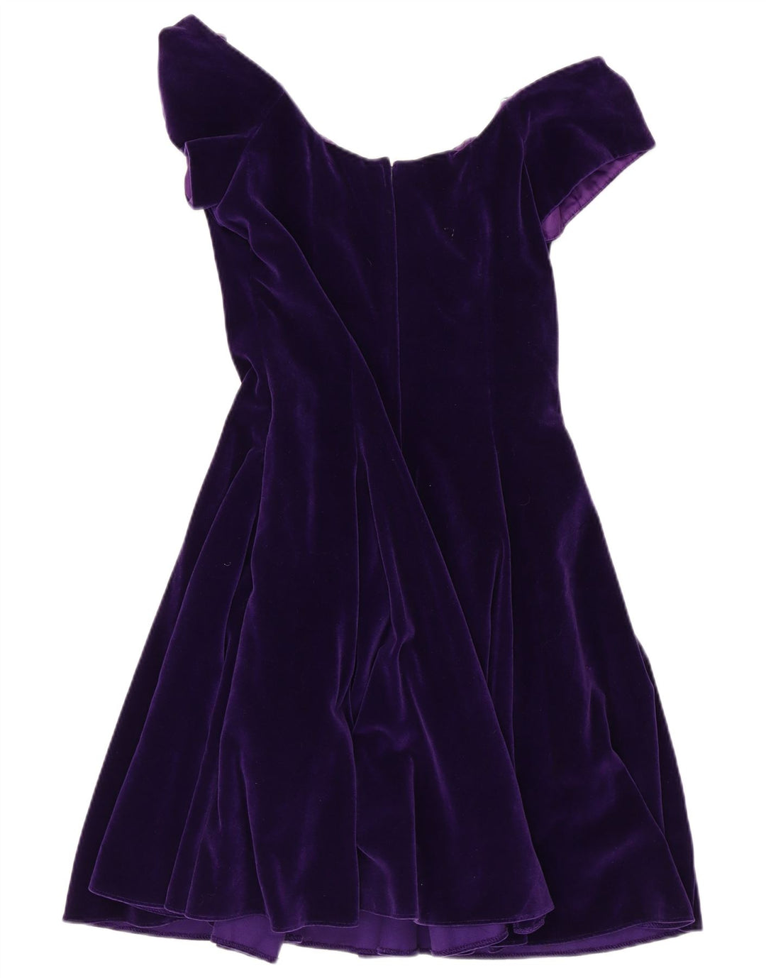 ВИНТАЖНОЕ женское бархатное платье с открытыми плечами, Великобритания 14, средний фиолетовый хлопок, хлопок