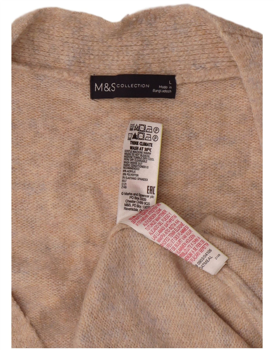 MARKS & SPENCER Womens Tie Dye Longline Cardigan Sweater UK 16 Large Beige
