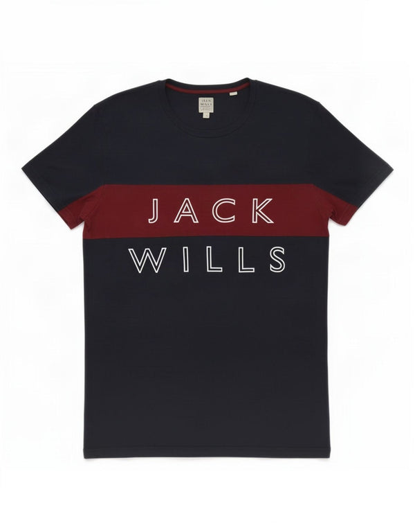 Мужская футболка с рисунком Jack Wills, маленькая, темно-синяя, с цветными блоками
