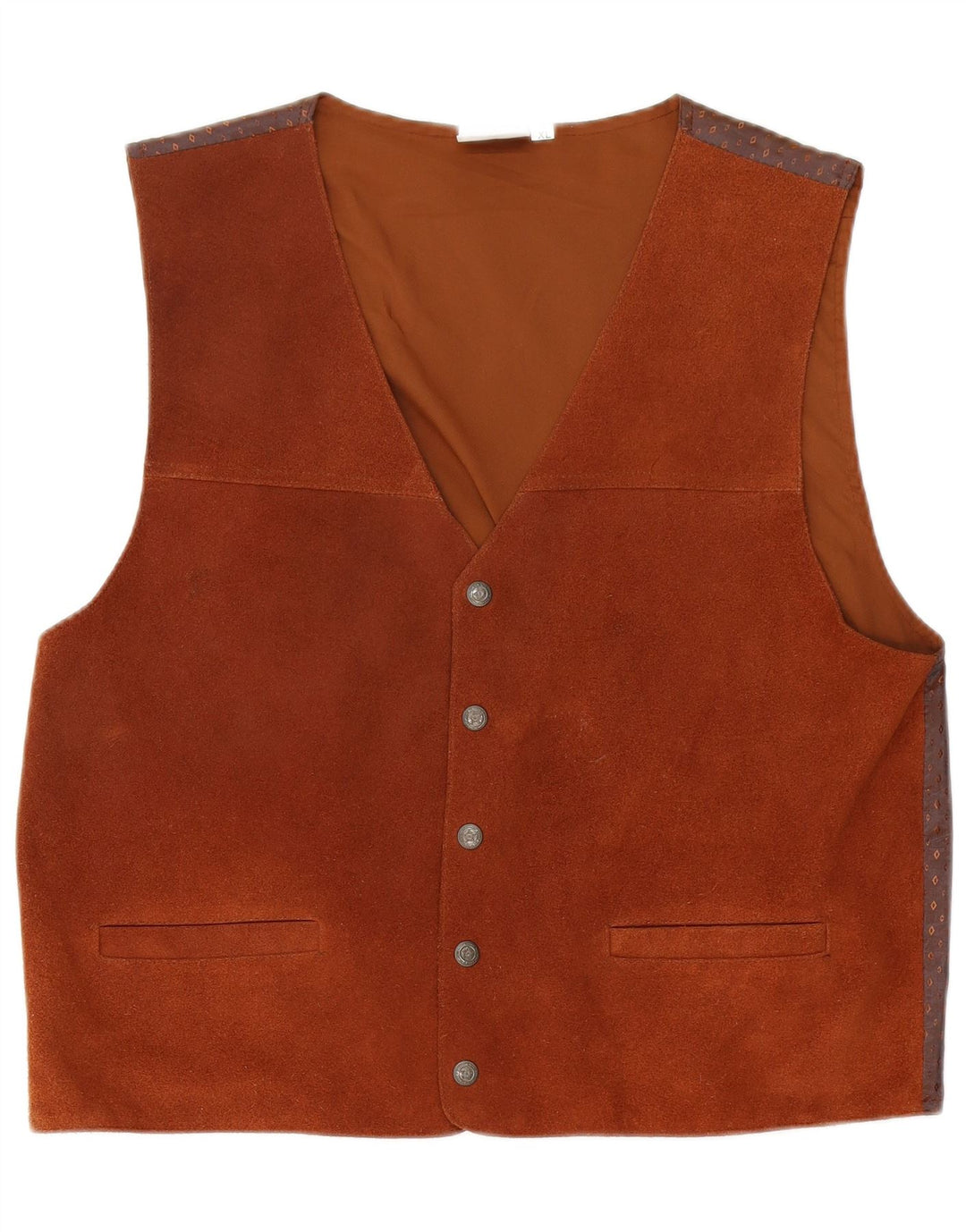 MANTONI Mens Suede Waistcoat XL Brown Spotted Leather